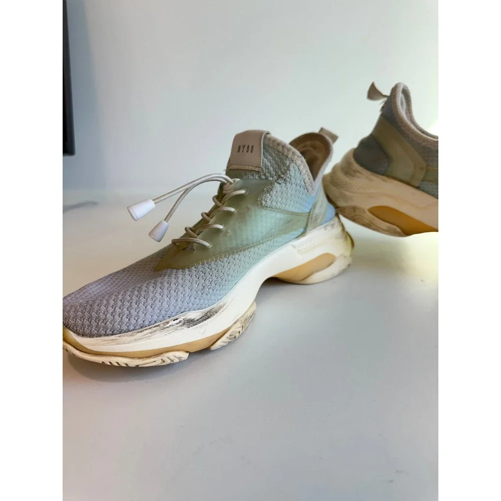 Steve Madden NY90 Myles Chunky Knit Sneakers Light‎ Blue Sage Green Women 10M